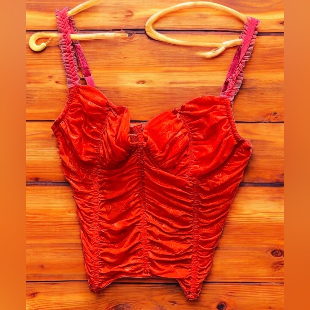 Necessary objects Red Ruched Bustier Top 36C - image 1